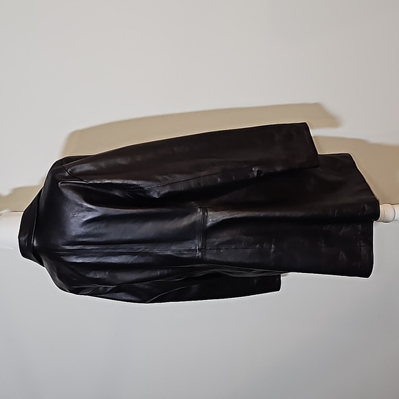 Vintage Vera Pelle Italy Black Leather Jacket Coat EU 48 US Large Mid Length - Picture 6 of 15